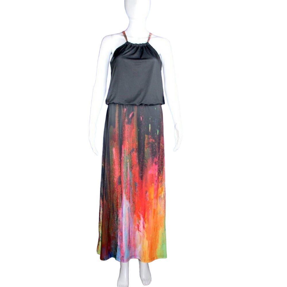 Rainbow Maxi-Halter Dress, New with Tags, Small